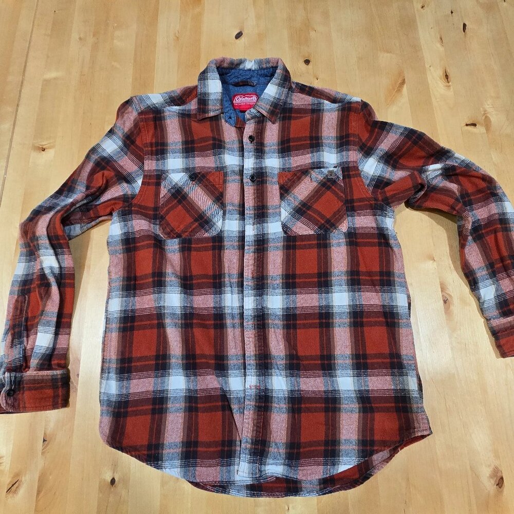 Coleman Flannel Shirt Mens Sz M Red Plaid Cotton Button Up Long Sleeve Medium
